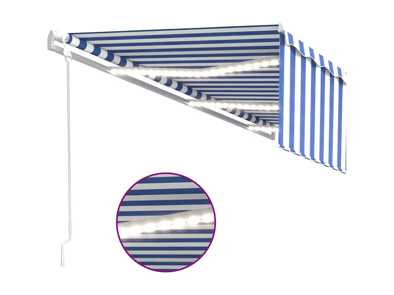 Auvent automatique store capteur de vent LED 6x3 m Bleu blanc