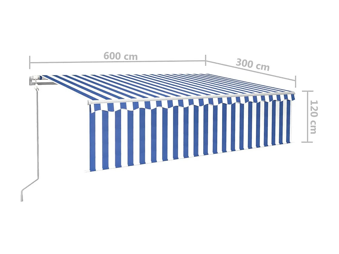 Auvent automatique store capteur de vent LED 6x3 m Bleu blanc