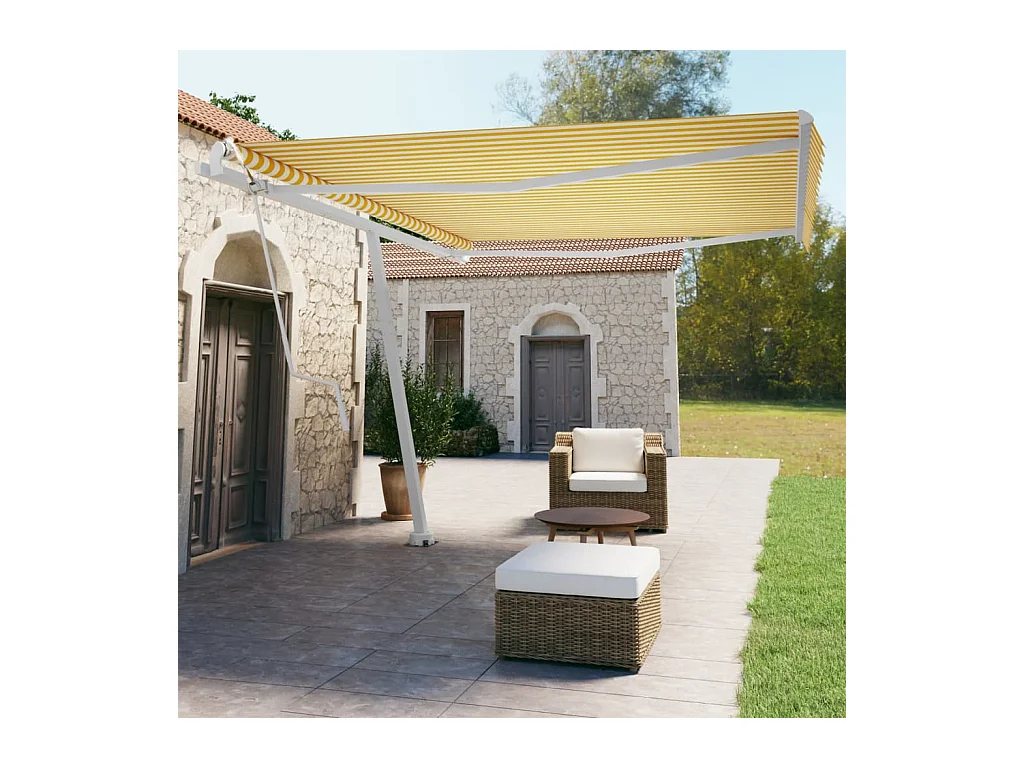 Auvent automatique sur pied 450x350 cm Jaune/Blanc