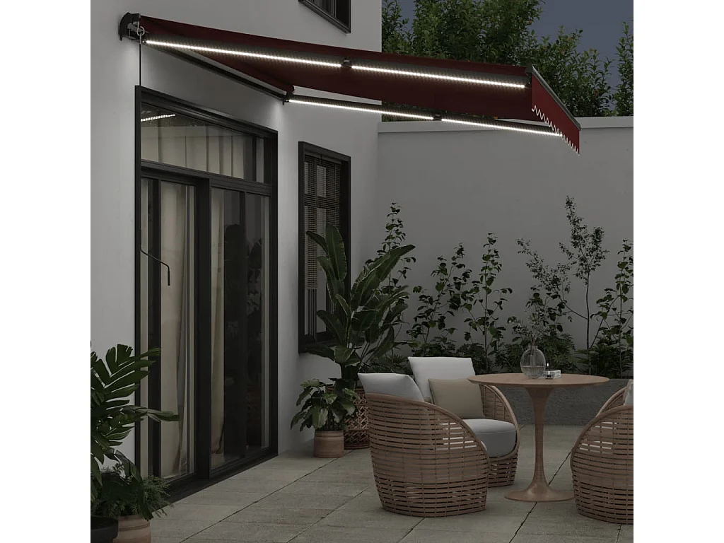 Tenda da Sole Retrattile Manuale con LED Bordò 350x250 cm