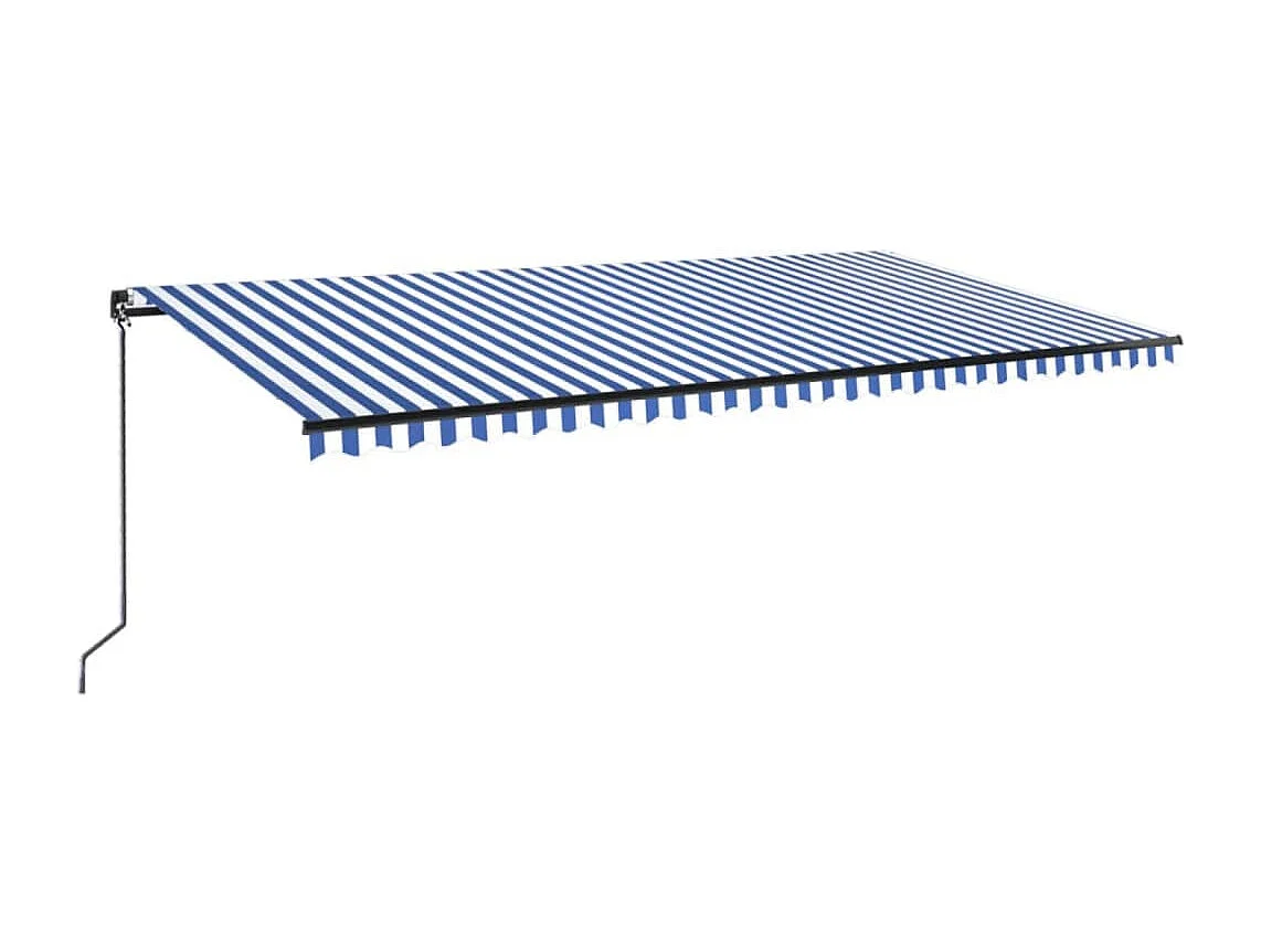 Tenda da Sole Retrattile Manuale con LED 600x350 cm Blu Bianco