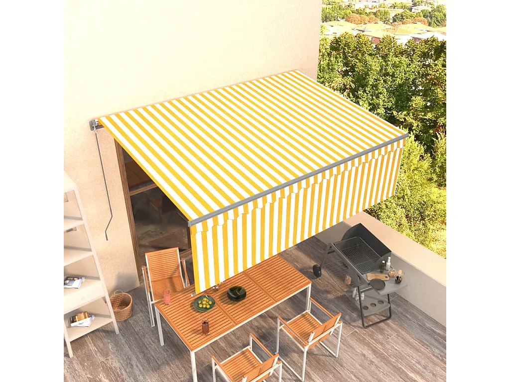 Auvent manuel rétractable avec store 4,5x3 m Jaune et blanc