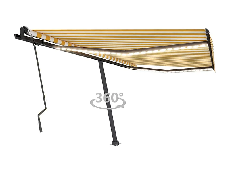 Tenda da Sole Retrattile Manuale e LED 400x300cm Gialla Bianca