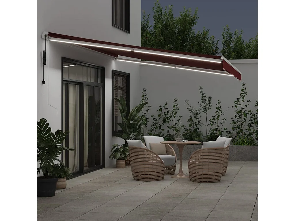 Toldo retrátil automático com luz LED 500x350 cm bordô