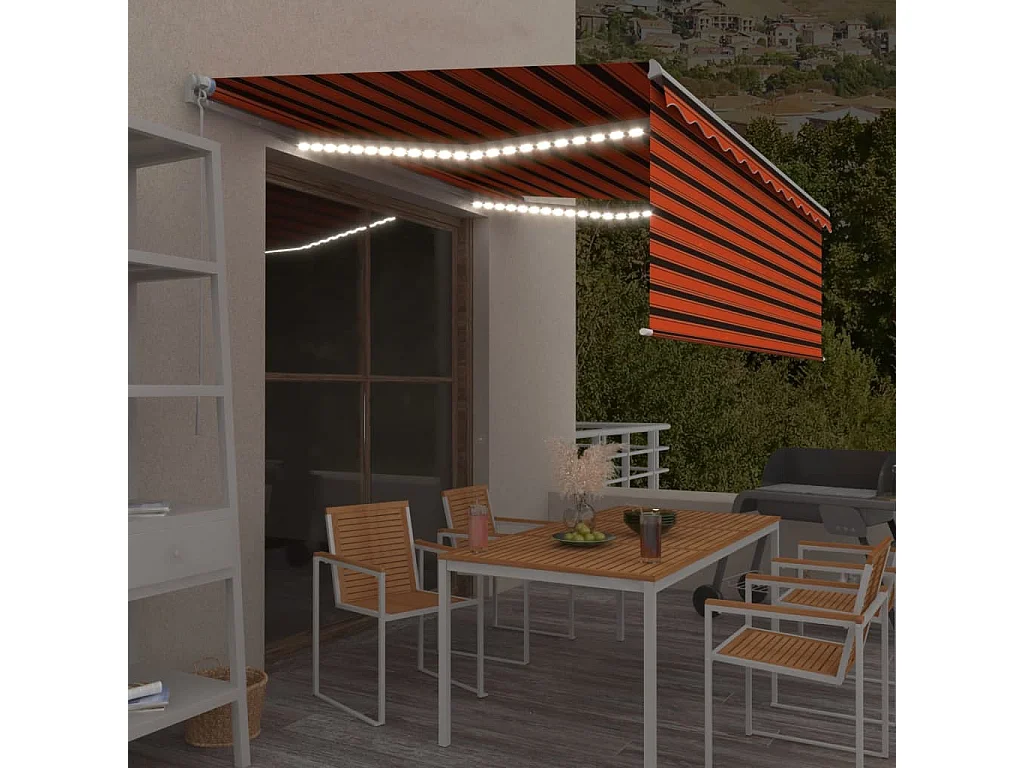 Tenda Sole Retrattile Manuale Parasole LED 4x3m Arancio Marrone