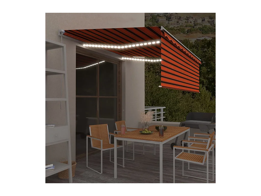 Tenda Sole Retrattile Manuale Parasole LED 4x3m Arancio Marrone
