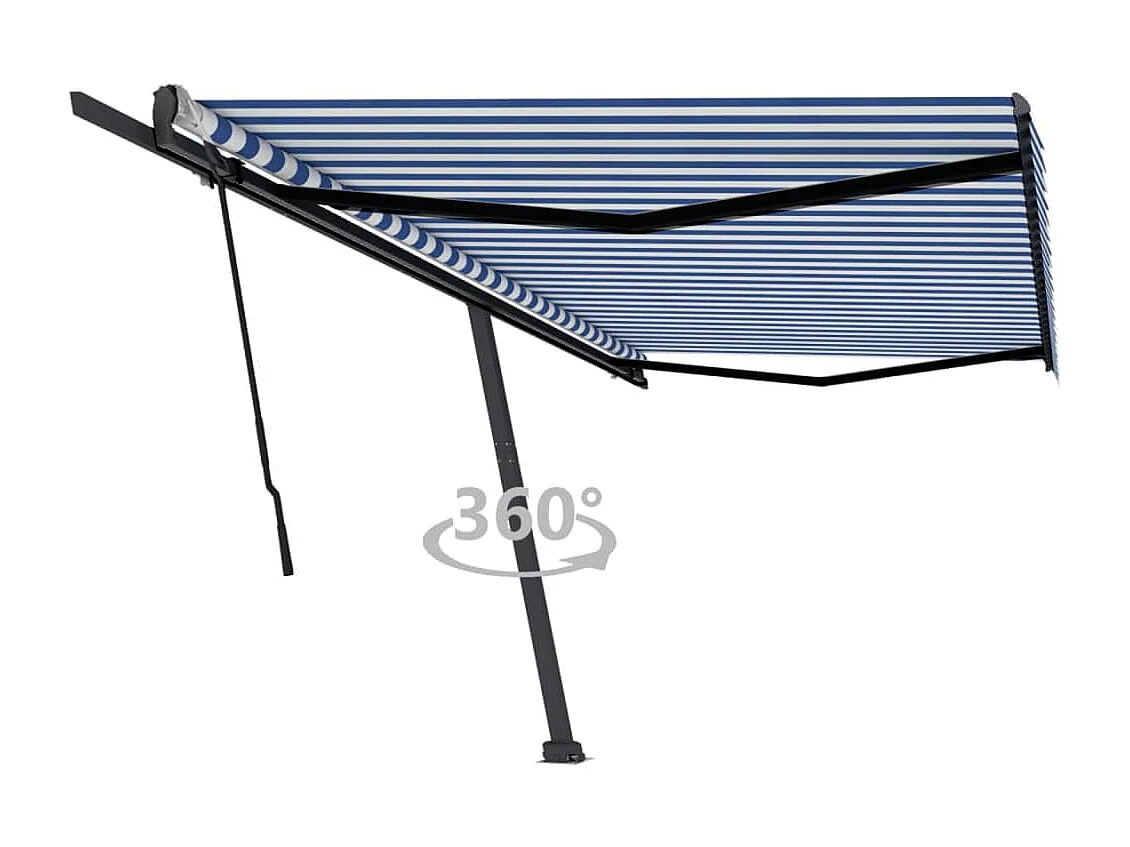 Toldo retrátil manual independente 500x350 cm azul e branco