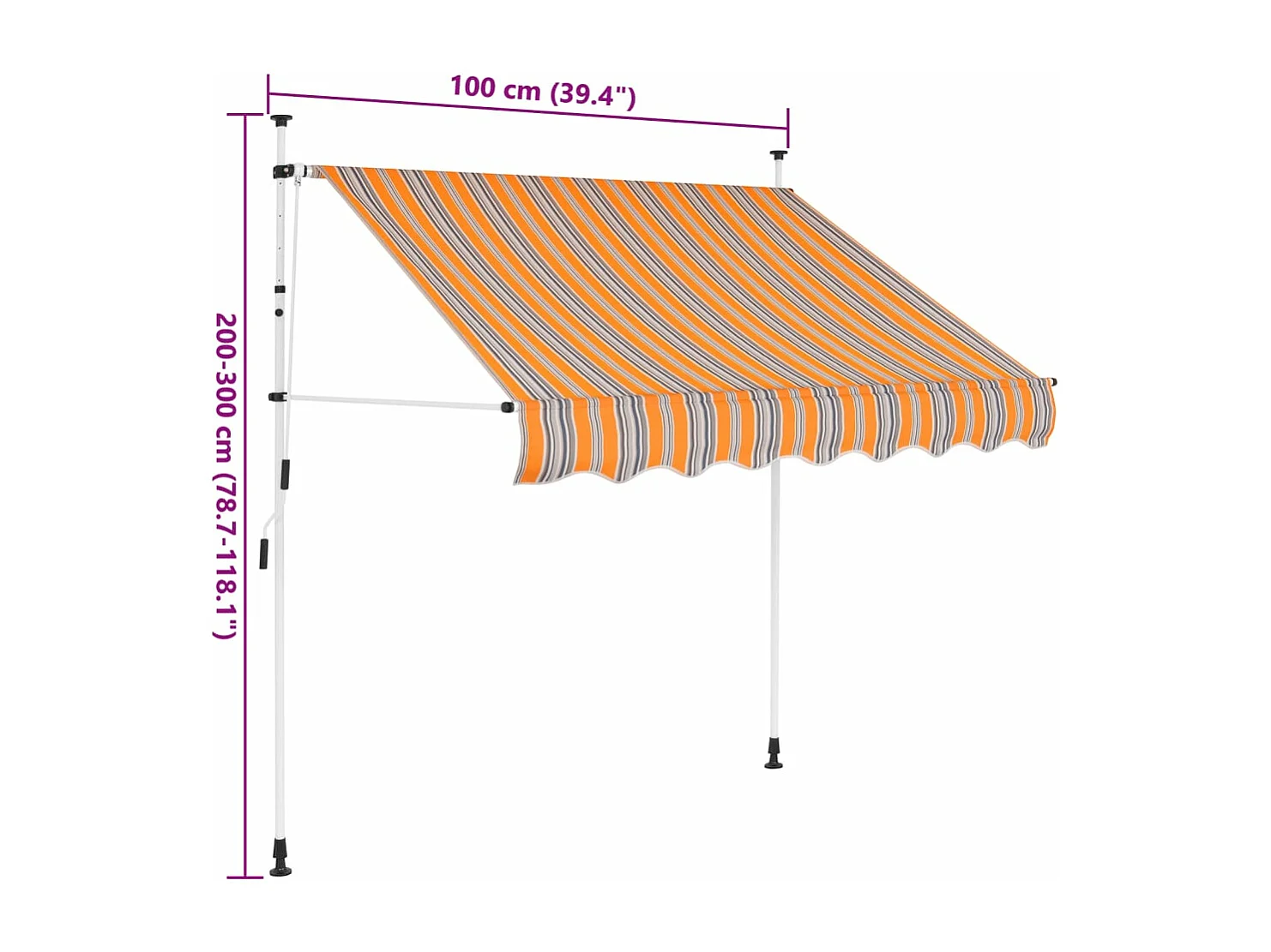 Toldo manual retráctil amarillo y azul a rayas 100 cm