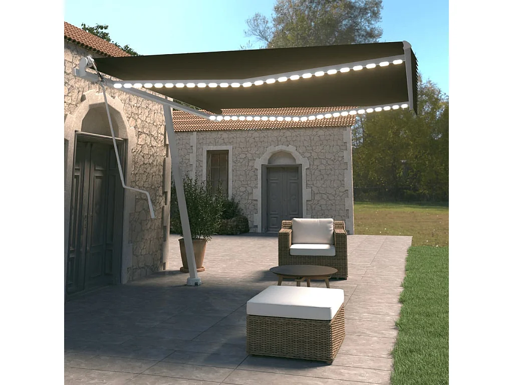 Auvent automatique capteur de vent et LED 400x350 cm Anthracite
