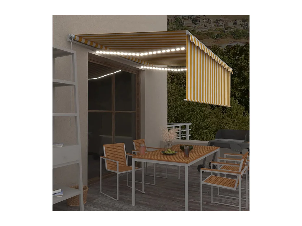Markise Manuell Einziehbar mit Rollo & LED 4x3 m Gelb & Weiß