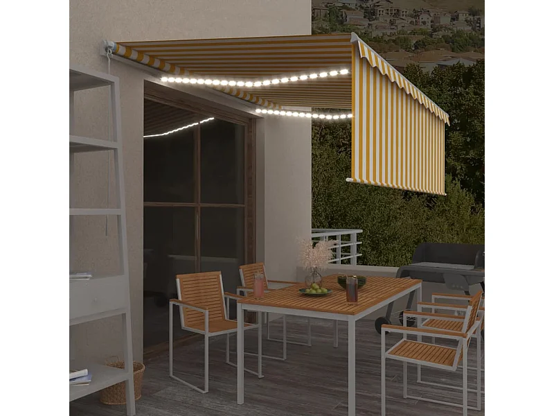 Tenda Sole Retrattile Manuale Parasole e LED 4x3m Gialla Bianca