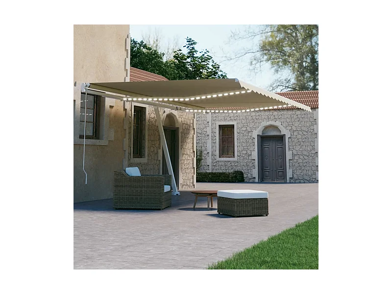 Toldo automático con LED sensor de viento crema 600x300 cm