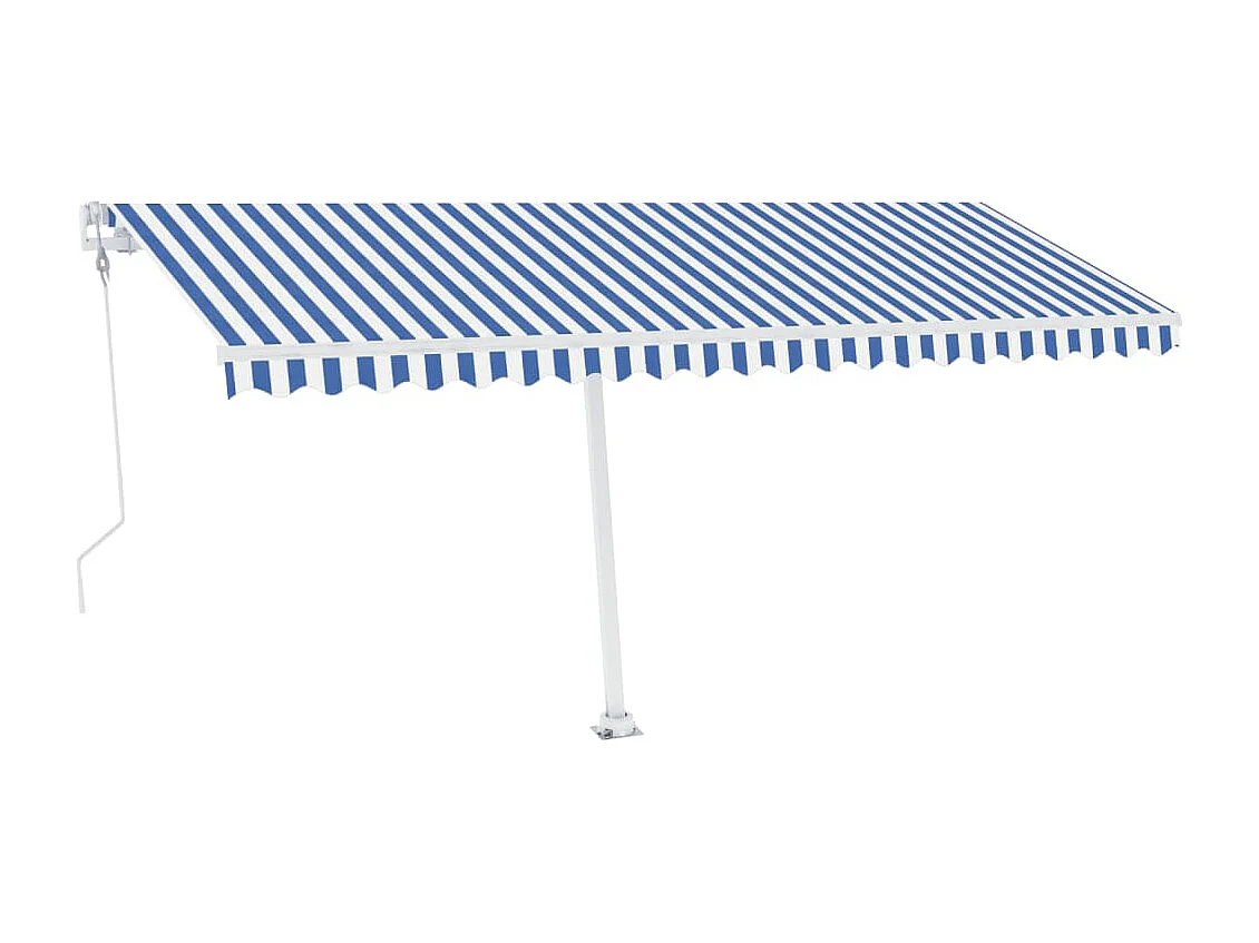 Auvent automatique capteur de vent/LED 500x300 cm Bleu et blanc