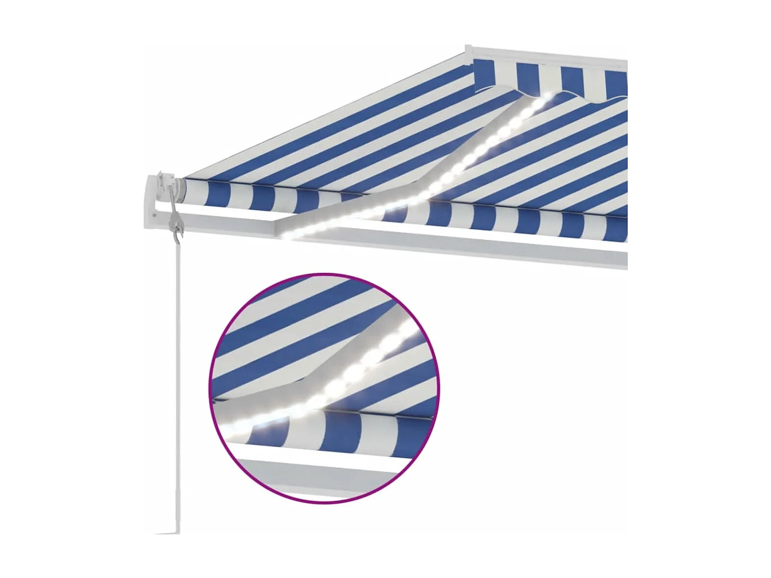 Auvent automatique capteur de vent/LED 500x300 cm Bleu et blanc