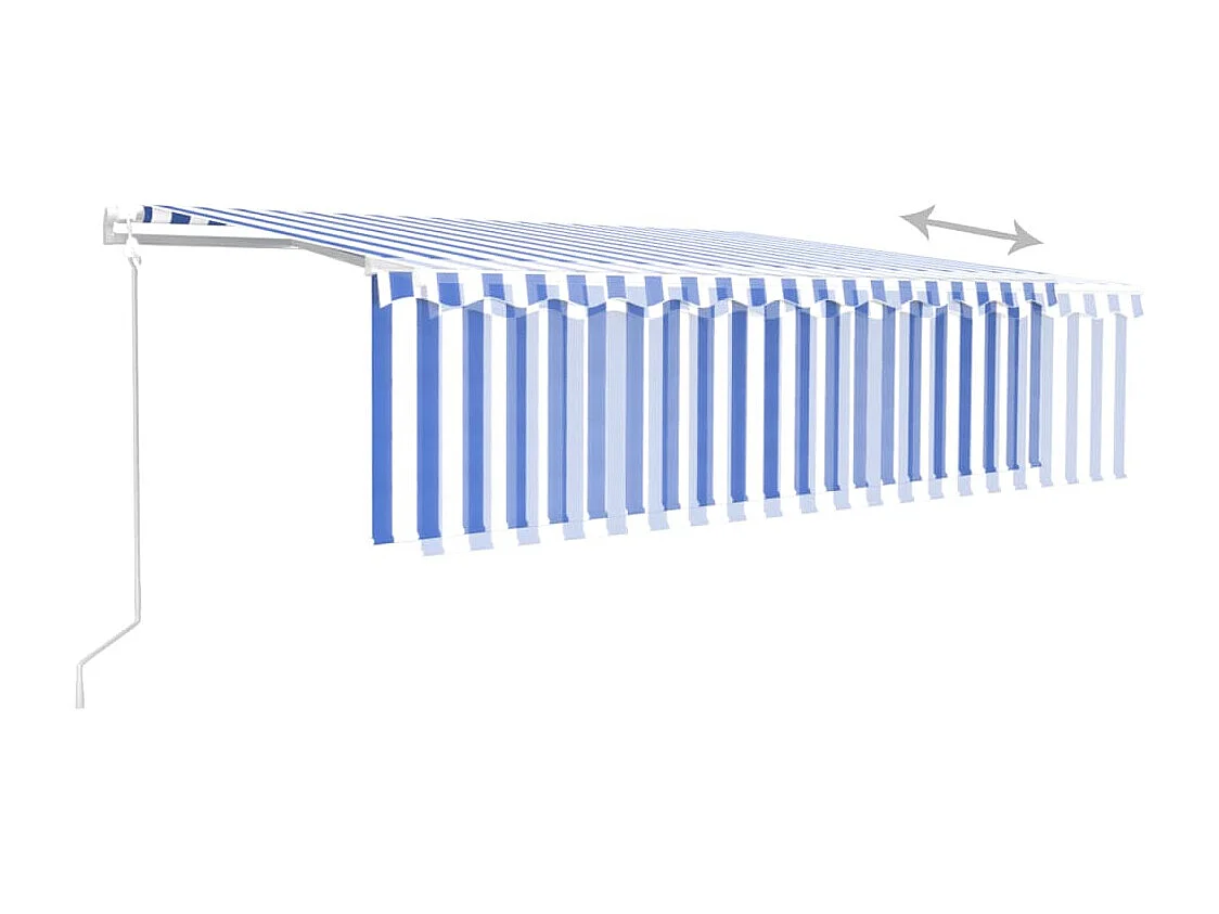 Toldo autom. c/ estore/LED/sensor de vento 5x3 m azul/branco