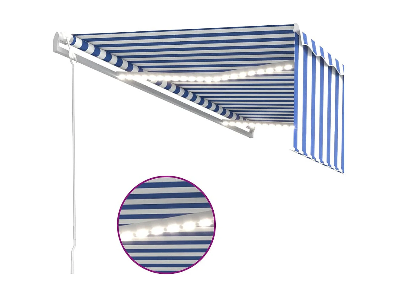 Auvent automatique store capteur de vent/LED 5x3m Bleu et blanc