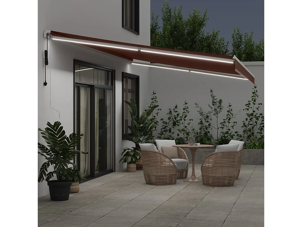 Auvent rétractable automatique avec LED marron 600x350 cm