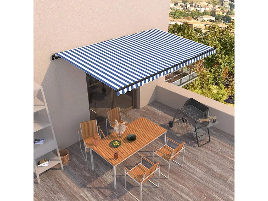Toldo retrátil manual 500x350 cm azul e branco