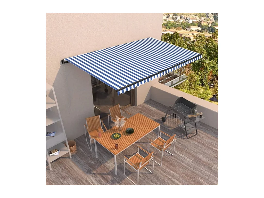 Tenda da Sole Retrattile Manuale 500x350 cm Blu e Bianca