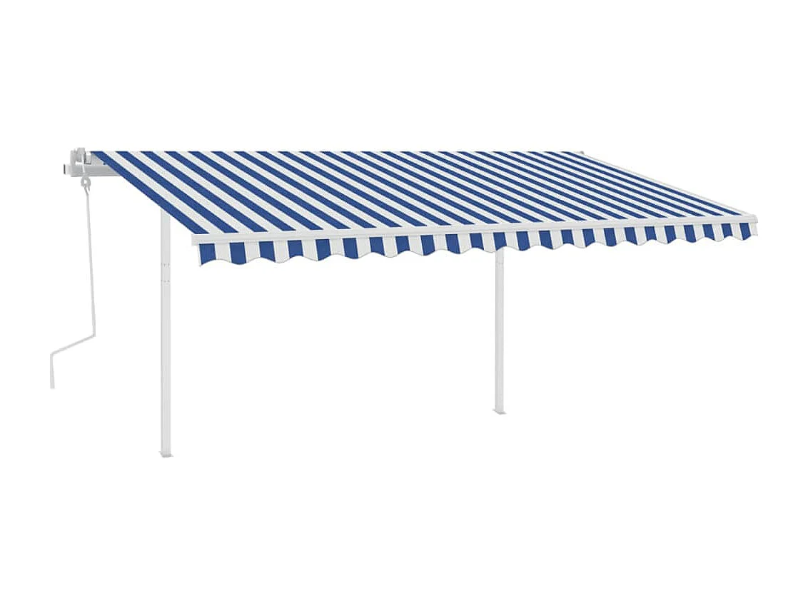 Markise Manuell Einziehbar mit LED 4,5x3 m Blau & Weiß