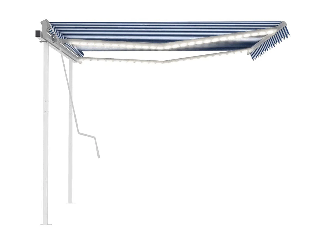 Markise Manuell Einziehbar mit LED 4,5x3 m Blau & Weiß