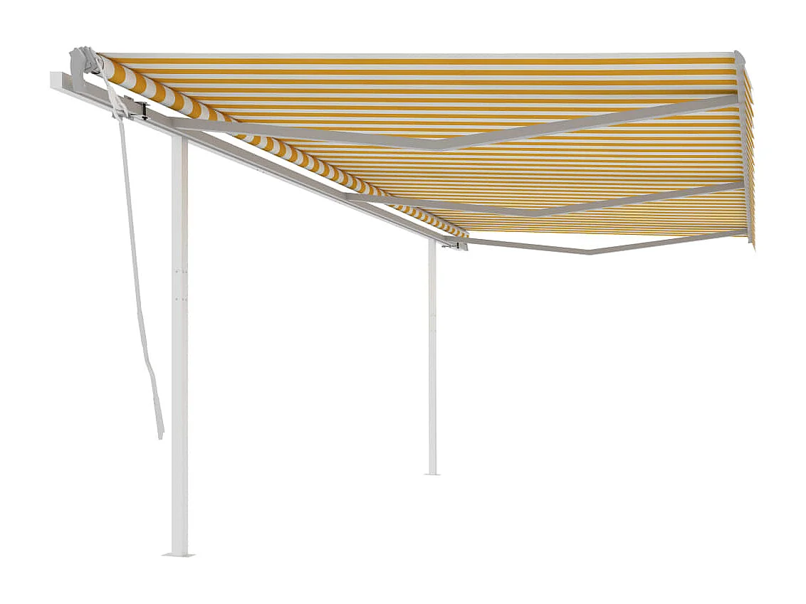 Toldo manual retráctil con postes amarillo y blanco 6x3 m