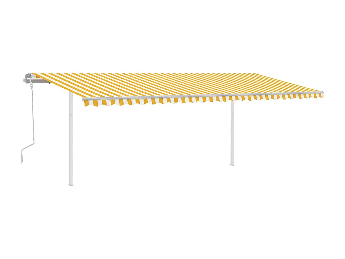 Toldo manual retráctil con postes amarillo y blanco 6x3 m