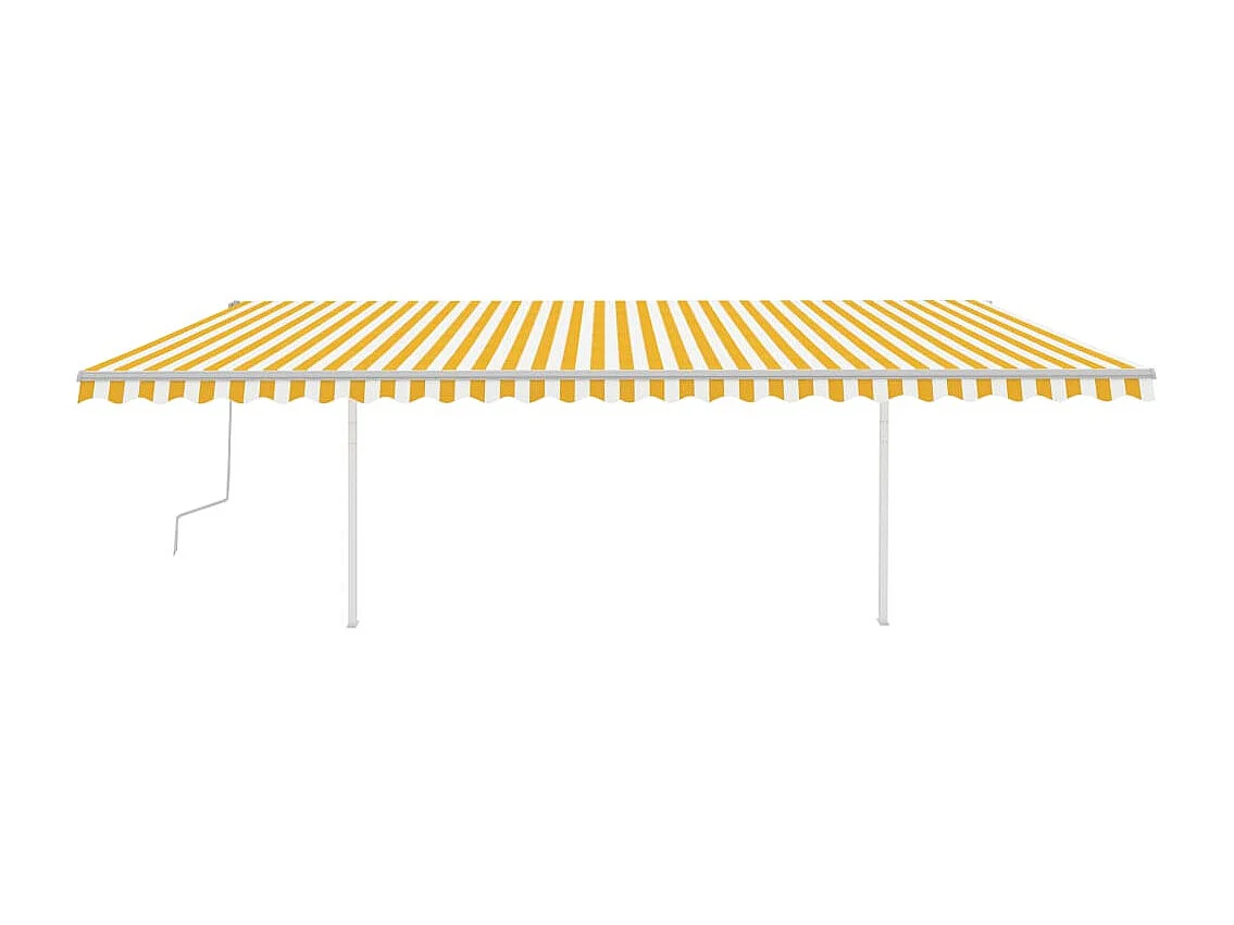 Toldo manual retráctil con postes amarillo y blanco 6x3 m