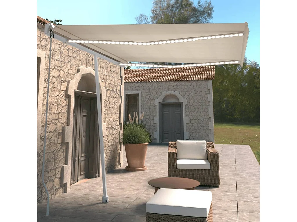Auvent automatique avec capteur de vent et LED 300x250 cm Crème