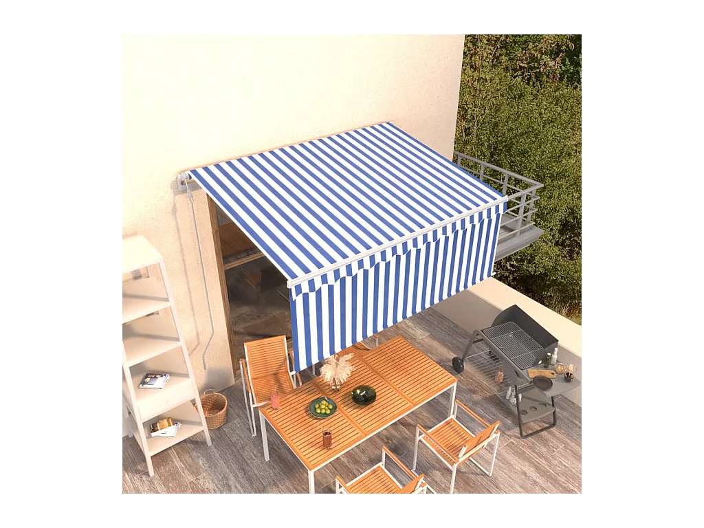 Luifel automatisch uittrekbaar rolgordijn 3,5x2,5 m blauw wit