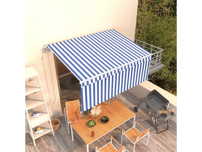 Luifel automatisch uittrekbaar rolgordijn 3,5x2,5 m blauw wit