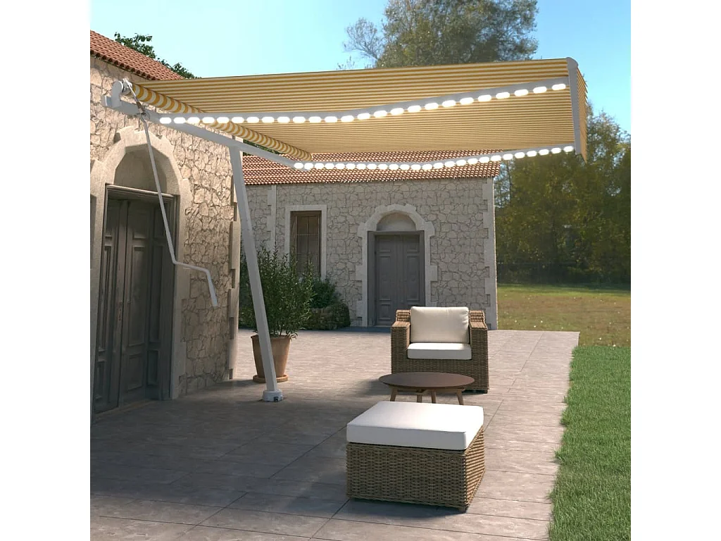 Auvent automatique capteur de vent/LED 400x350cm Jaune et blanc