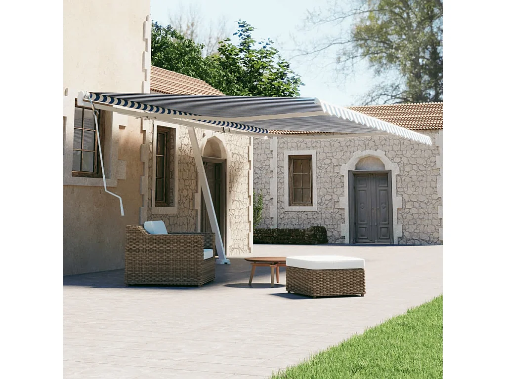 Toldo retrátil manual independente 600x300 cm azul e branco