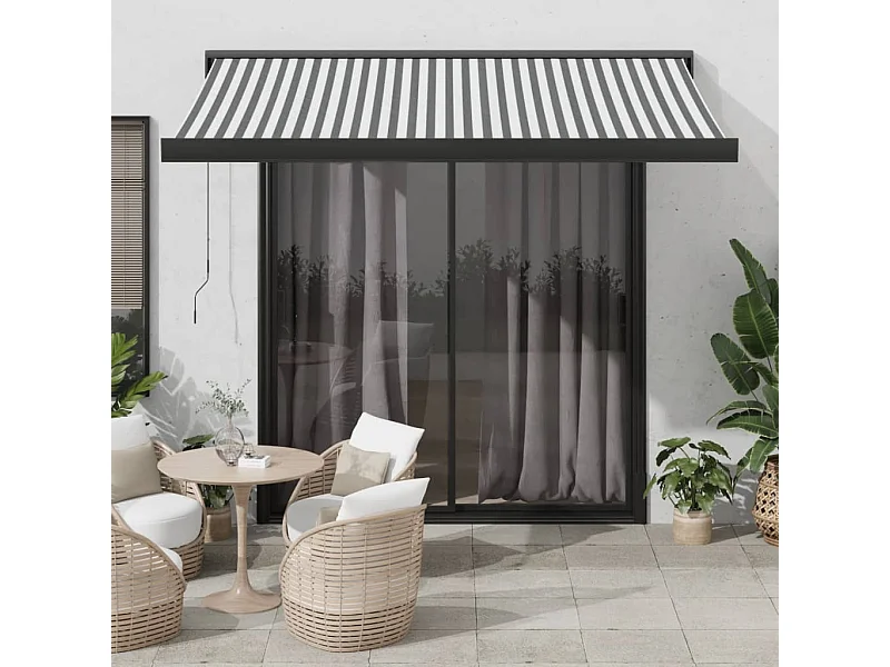 Markise Einziehbar Anthrazit und Weiß 3x2,5 m Stoff & Aluminium
