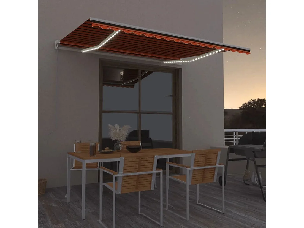 Tenda da Sole Retrattile Manuale LED 450x300 cm Arancio Marrone