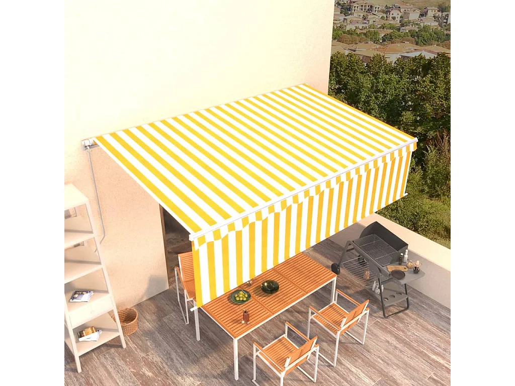 Toldo retrátil manual com estore 5x3 m amarelo e branco