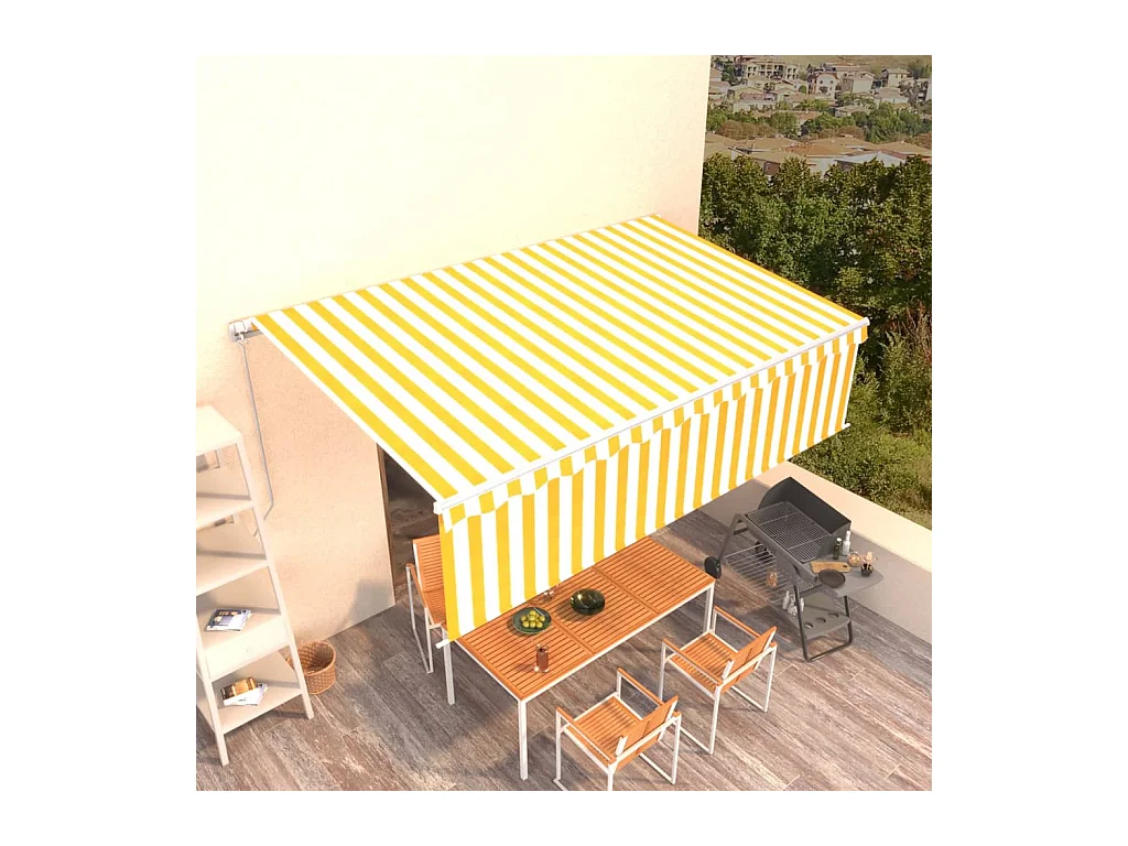 Auvent rétractable manuel avec store 5x3 m Jaune et blanc
