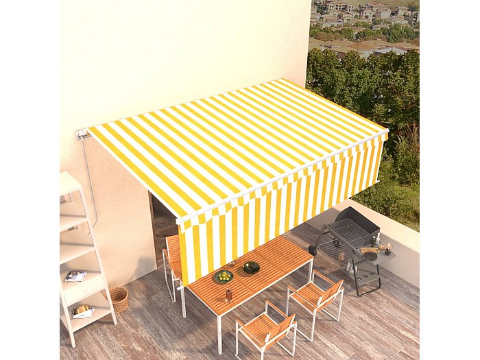 Tenda Sole Retrattile Manuale con Pali 4,5x3,5 m Gialla Bianca