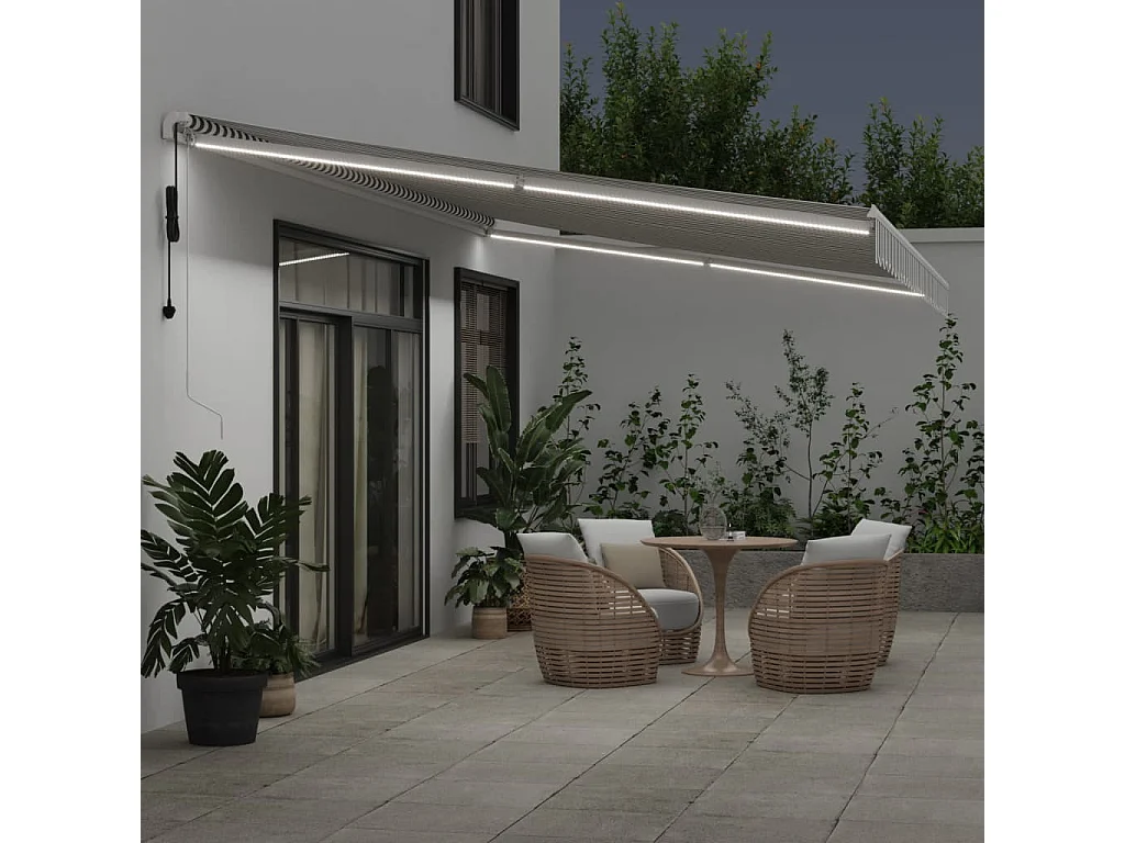 Tenda Retrattile Automatica LED Antracite e Bianco 600x300 cm