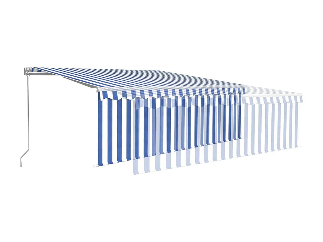 Toldo retrátil manual com estore/LED 4,5x3 m azul e branco