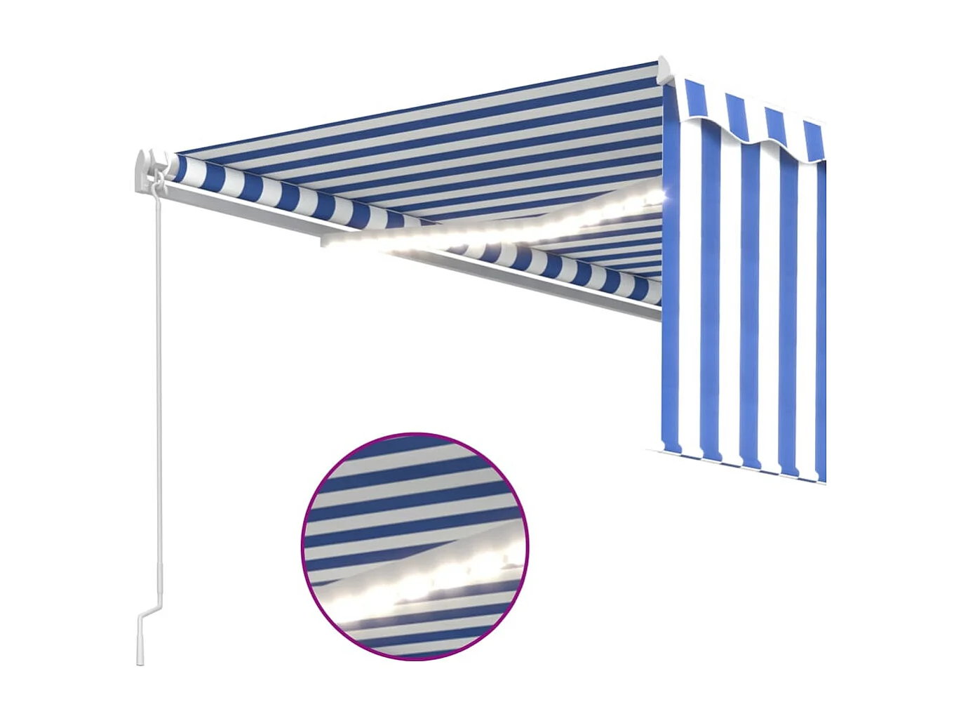 Markise Manuell Einziehbar mit Rollo & LED 4,5x3 m Blau & Weiß