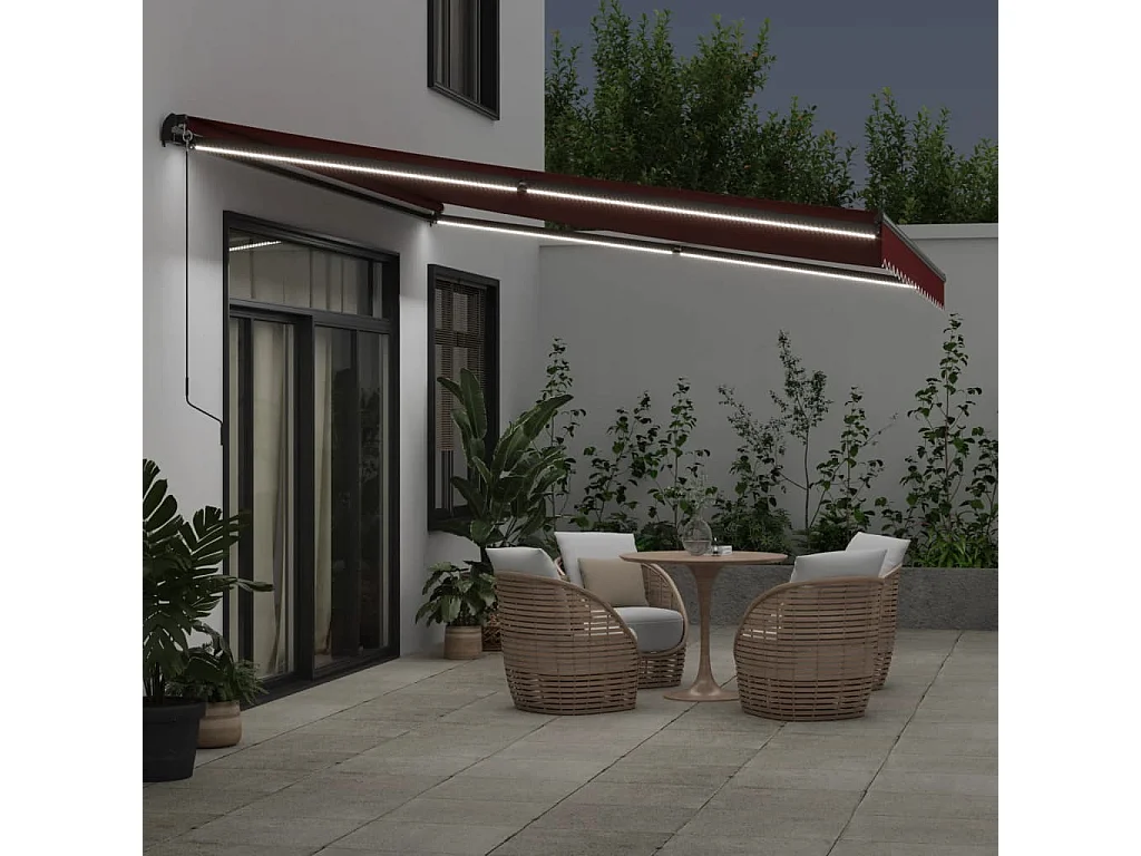 Auvent manuel rétractable avec LED bordeaux 450x350 cm