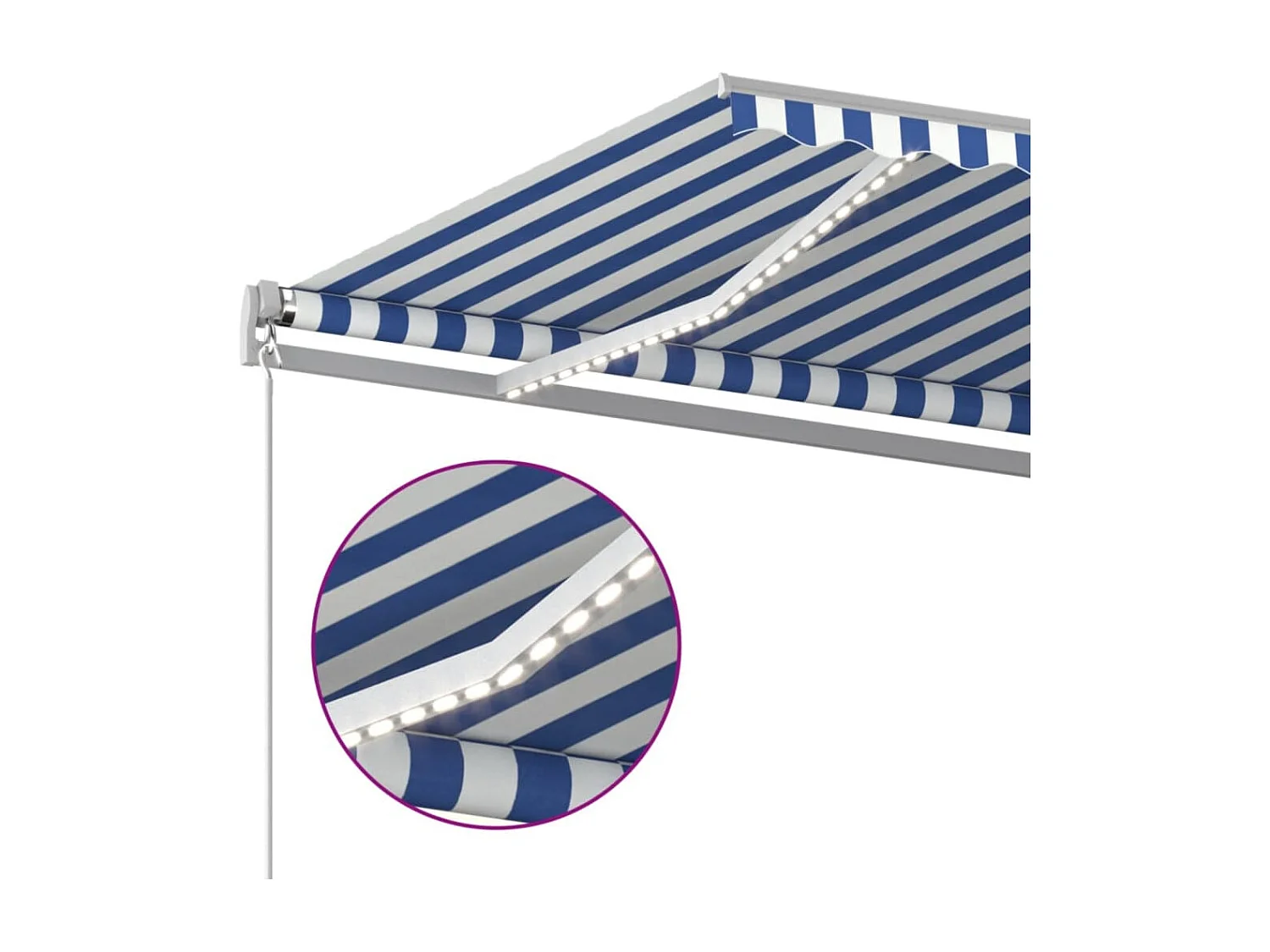 Toldo retrátil manual com LED 400x300 cm azul e branco