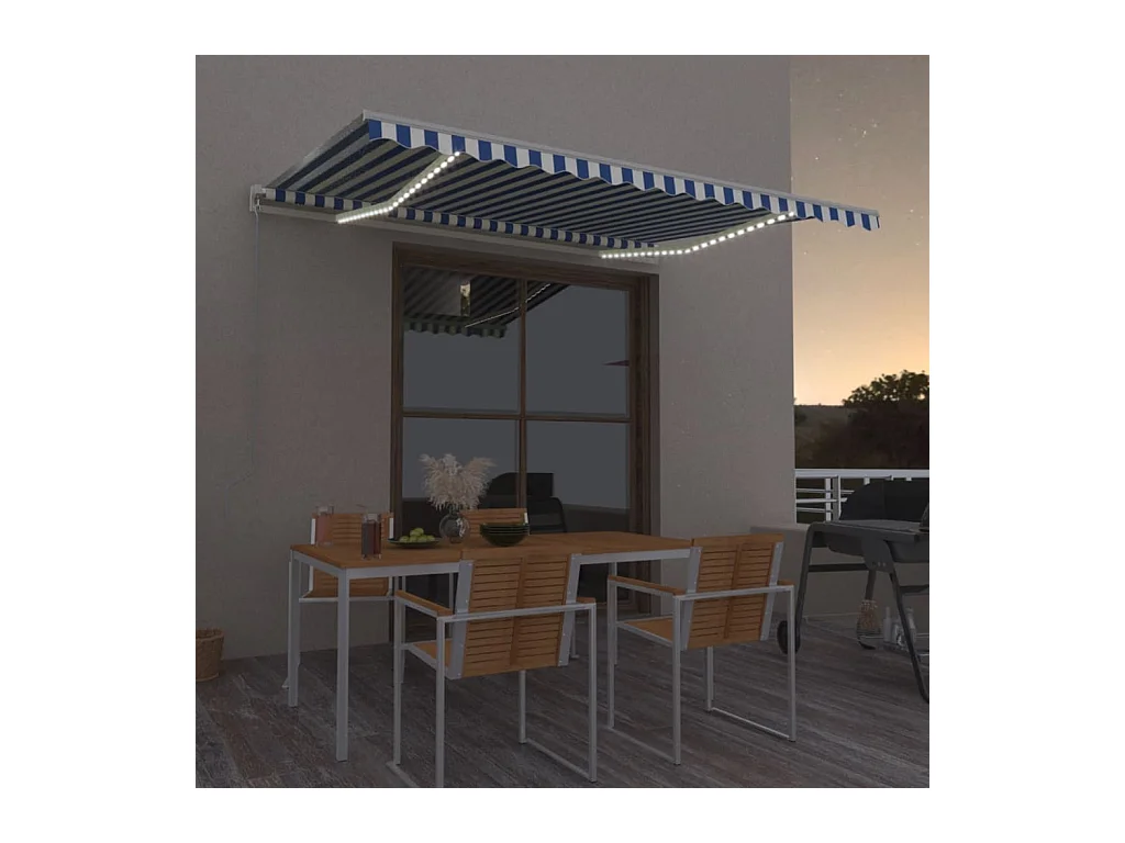 Luifel handmatig uittrekbaar met LED 400x300 cm blauw en wit