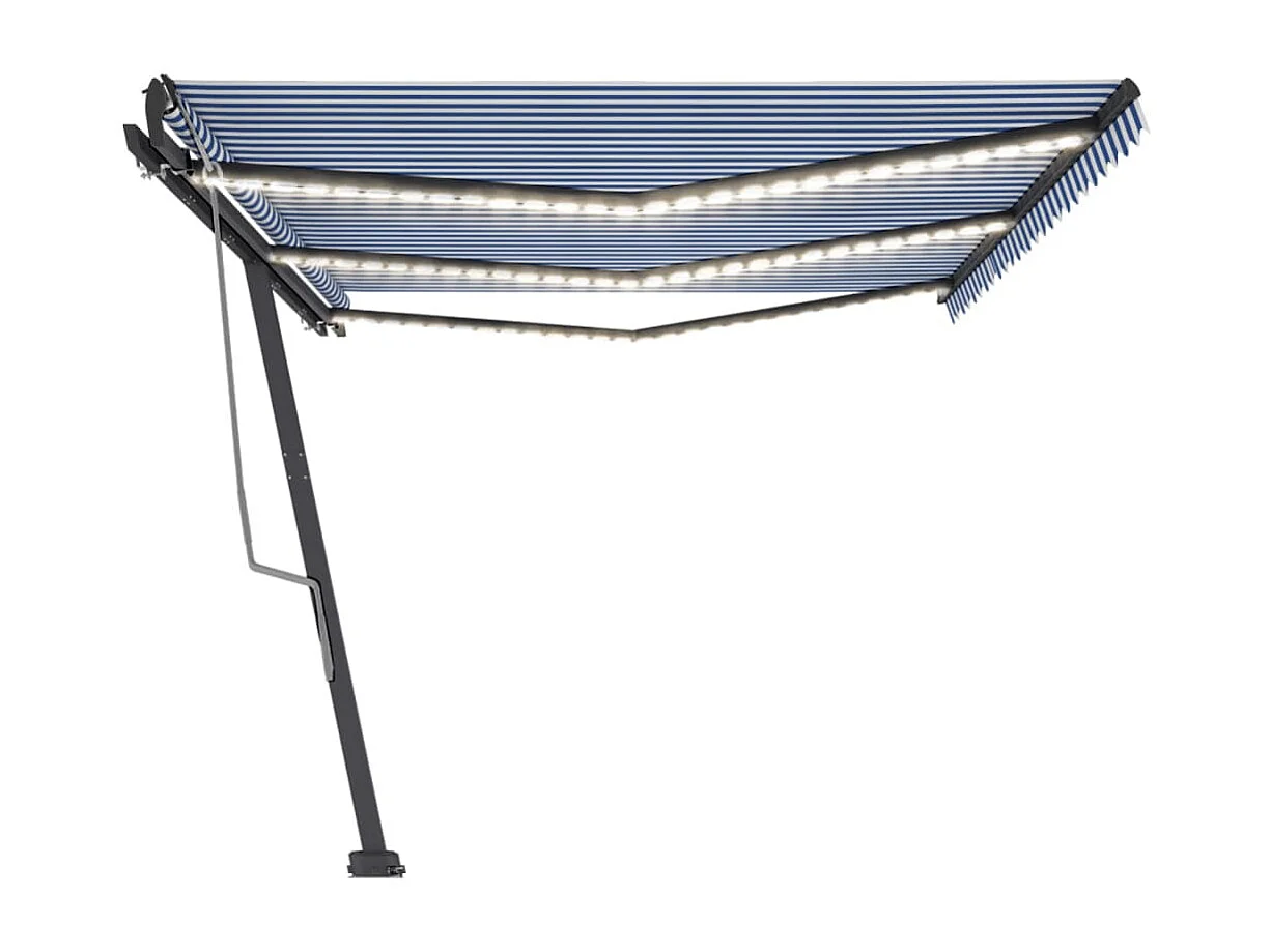 Toldo retráctil manual con luz LED azul y blanco 600x300 cm