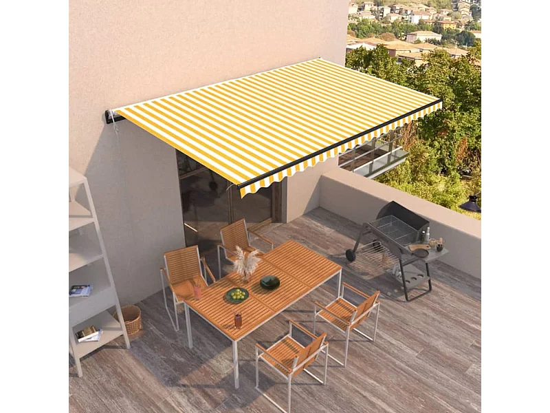 Toldo retrátil automático 500x300 cm amarelo e branco