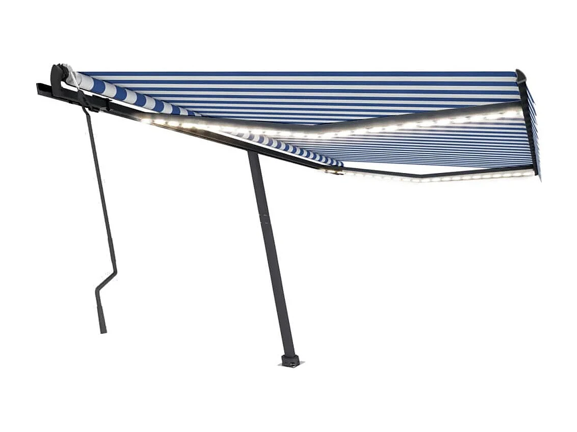 Toldo retrátil manual com LED 400x300 cm azul e branco