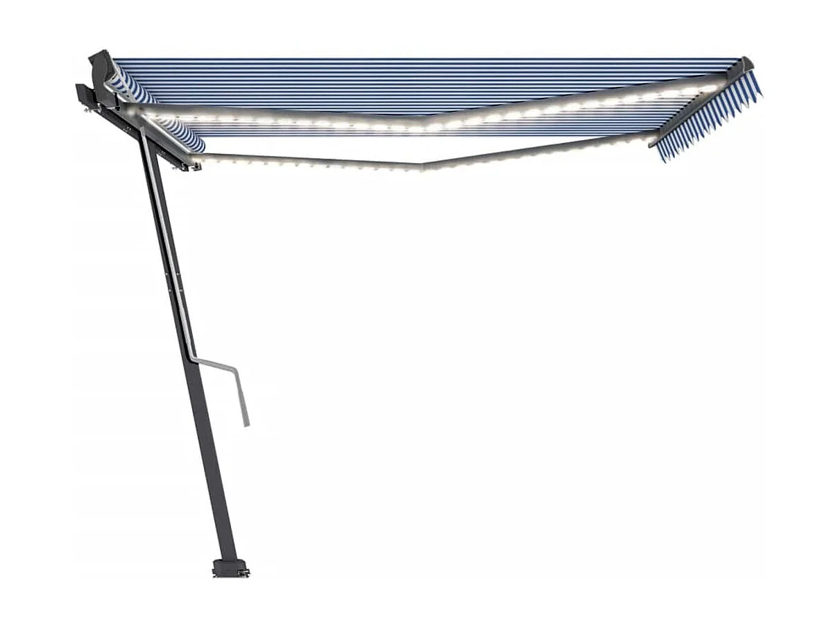 Toldo retrátil manual com LED 400x300 cm azul e branco