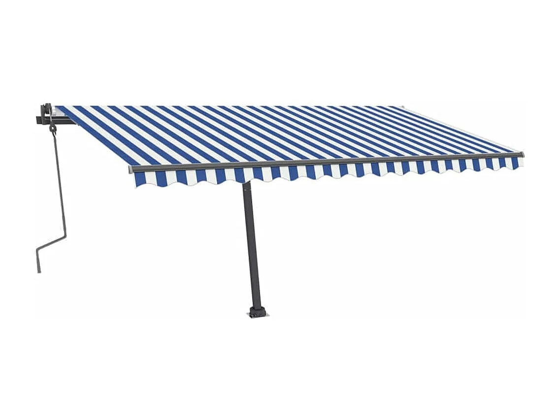 Toldo retrátil manual com LED 400x300 cm azul e branco