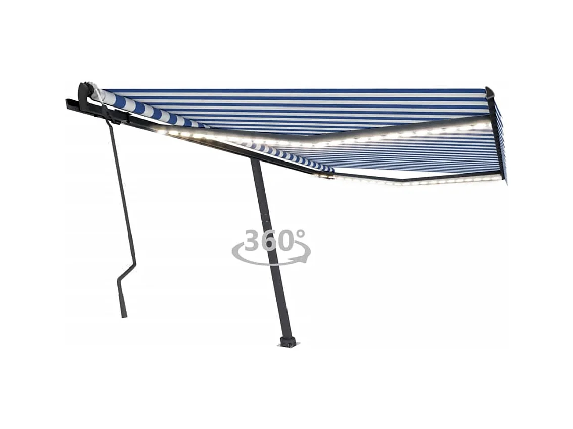Auvent manuel rétractable avec LED 400x300 cm Bleu et blanc